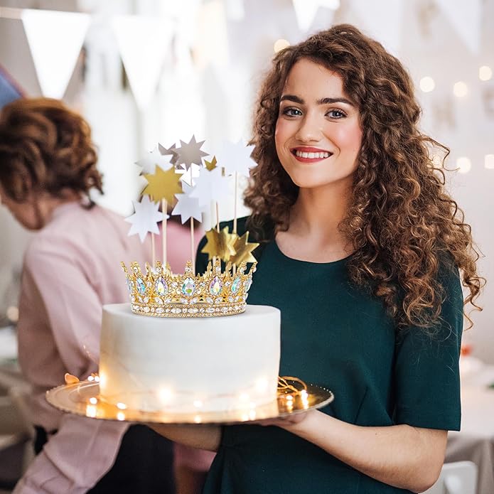 Gold Crown for Women, Crystal Queen Tiaras Headband Wedding Bridal Hair Accessories, Birthday Party Prom Cake Topper