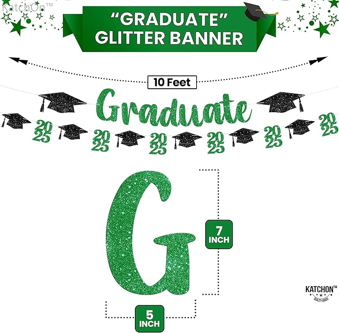 KatchOn, Glitter, Green and Black Graduation Banner - 10 Feet | Congrats Grad Banner for Grad Cap Decorations | Green Graduation Decorations 2025 | Congratulations Decorations | Class of 2025 Decorations