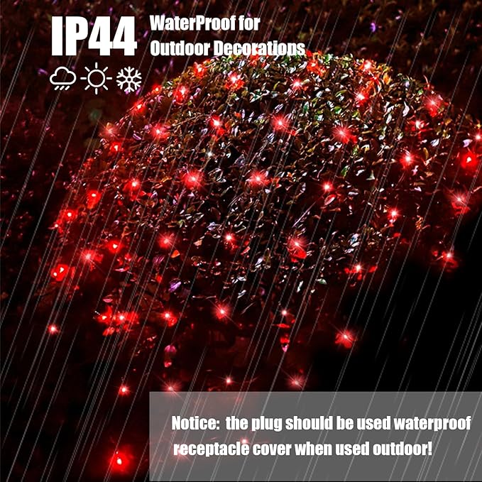 120Led Red Halloween Christmas Net Lights Outdoor 5ft x 6ft Connectable, 8 Modes Waterproof Black Wire 29V Plug in Mesh Net Christmas Lights for Garden, Yard, Bushes, Trunk, Xmas Tree Decor (Red)