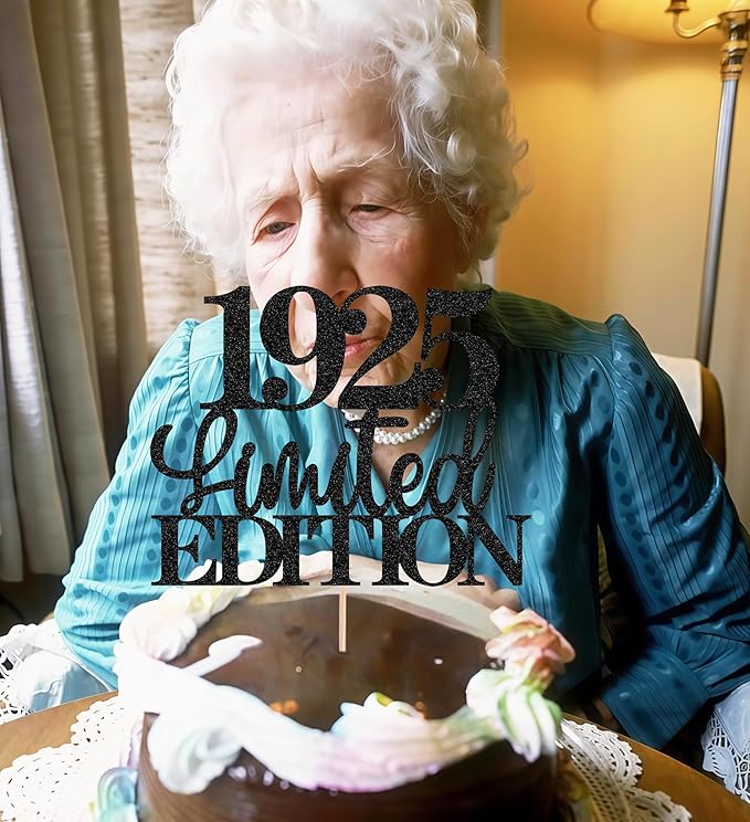 Limited EDITION 1925 Cake Topper - Black Glitter Happy 100th Birthday Party Cake Decoration Supplies, Cheer to 100 Years Cake Bunting Decor for 100th Birthday Party Photo Booth Props