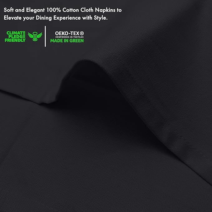 Ruvanti Premium Cloth Napkins Set of 12, 18x18 Inches, 100% Cotton, Washable, Soft & Absorbent, Perfect for Wedding, Christmas, Thanksgiving Dinners - Black Beauty