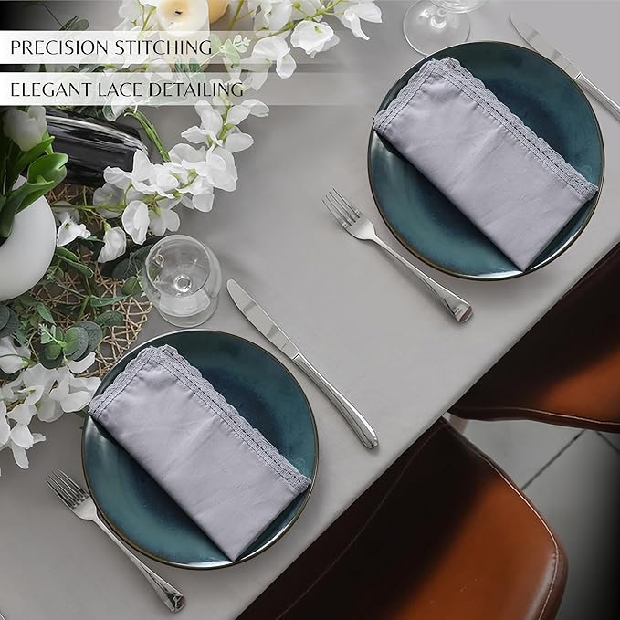 Ramanta Home Linen Flax Cloth Napkins Set of 4 |18x18 Inch | Premium Cotton Linen Flax Lace Soft & Durable | Washable Ideal for Everyday Use Parties Thanksgiving Christmas Halloween Grey