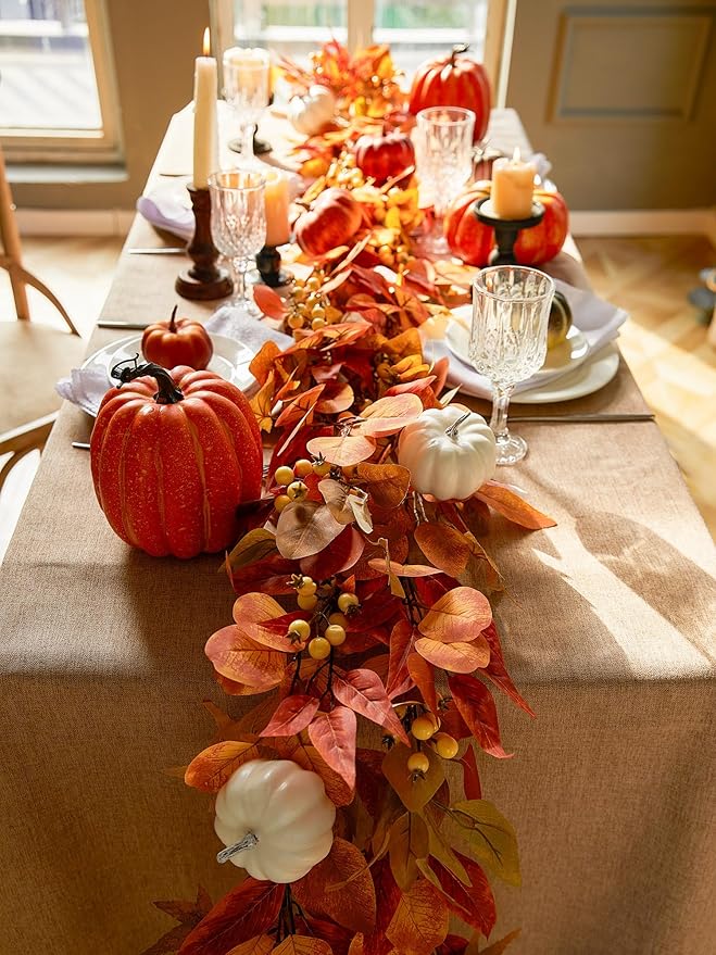 Thanksgiving Decorations - Clycaloor 13FT Fall Garland Maple Leaf, Artificial Autumn Hanging Vine Garland Thanksgiving Decor for Home Wedding Fireplace Party Christmas Halloween