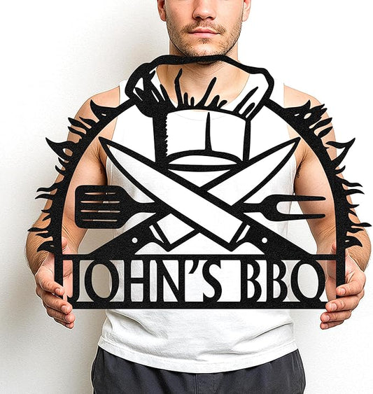 Custom BBQ Metal Sign Personalized Grill Name Wall Art for Outdoor Kitchen Patio Backyard Decor Fathers Gift for Dad Grandpa Husband Barbecue Smoker Area Sign, Grilling Lover Gifts 21
