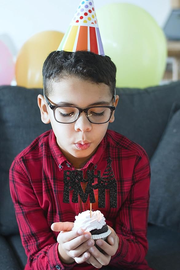 Bruh I’m 11 Cake Topper - Glitter Black 11th Birthday Cake Decorations, 11 Years Old Birthday Cake Smash Decor (11)