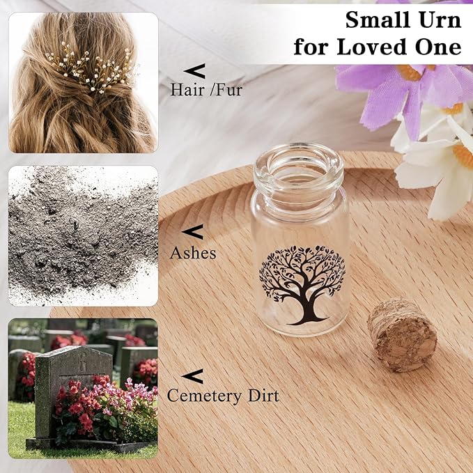 SOITIS Customized Wooden Box for Ashes - Small Glass Urn for Human Ashes Keepsake, Engraving Mini Urns for Ashes Cremation Holder, Funeral Keepsake for Women Men - Black Tree Urn