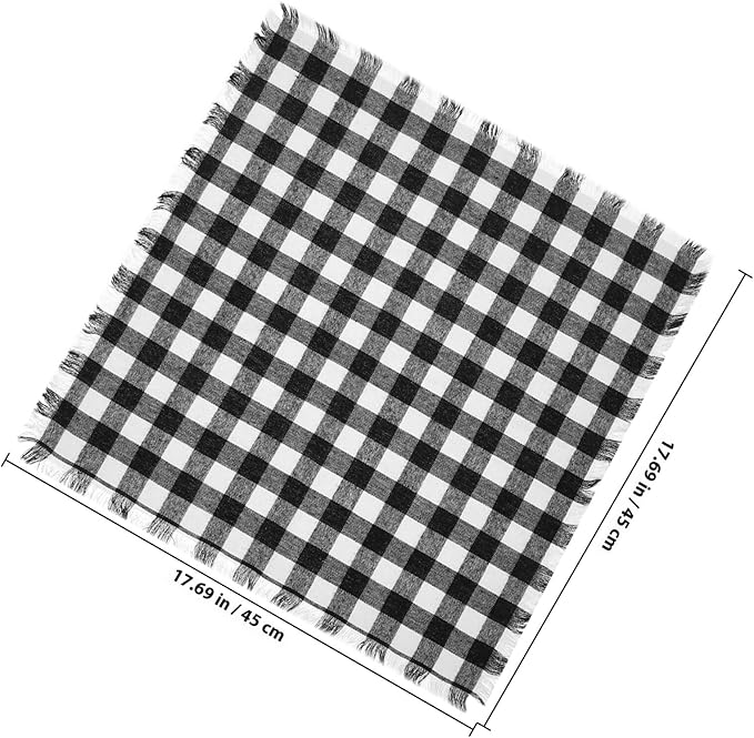 Alipis 4pcs Black and White Check Cotton Napkins with Fringe Soft Washable Reusable Cloth Napkins for Thanksgiving Weddings Fall Parties and Everyday Dining