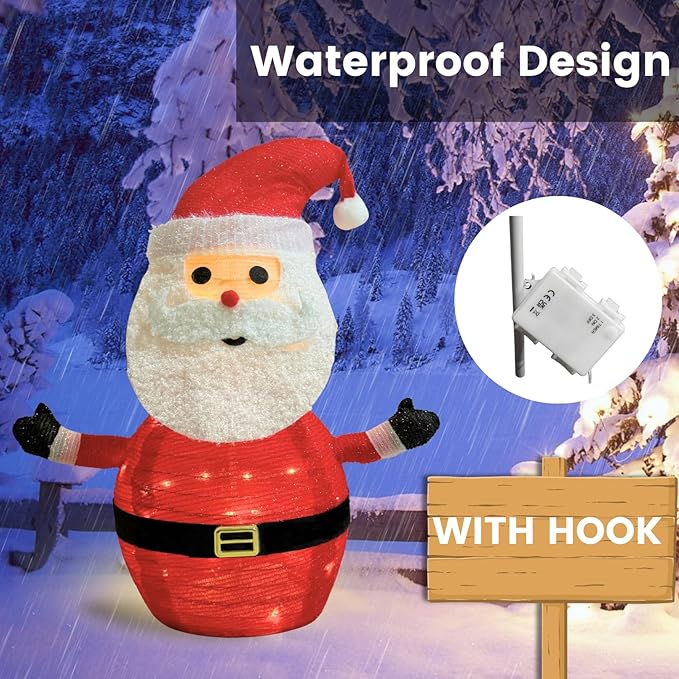 Lighted Pop-UP Christams Santa Claus Decorations, 27 Inch Santa with 45 LED Lights, Battery Powered Collapsible Pre-lit Santa for Indoor Outdoor Christmas Decorations Garden Yard Xmas Decor, Timer