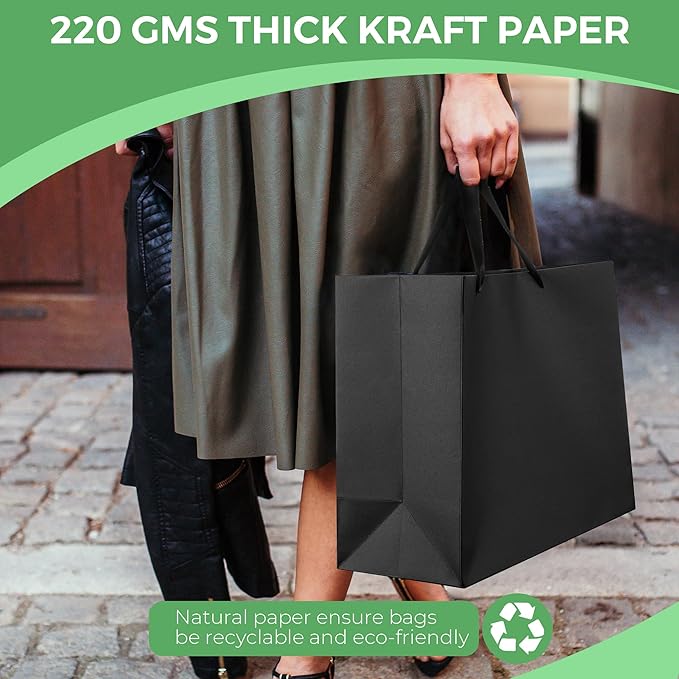 MOXARYSU Black Gift Bags With Handles: 16x6x12 Inch 24pcs Extra Large Black Paper Bags Bulk For Party Shopping Birthday Wedding (XL-24pcs)