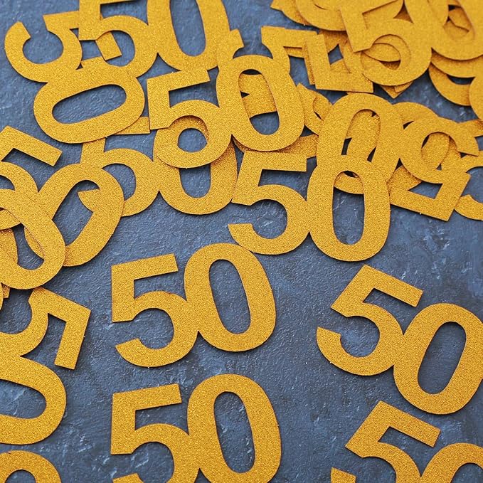 50th Happy Birthday Confetti Decorations - 50th Wedding Anniversary Party Table Decorations, Gold Glitter Number 50 Party Supplies