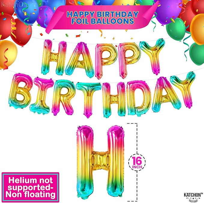 KatchOn, Rainbow Happy Birthday Balloon Letters - 16 Inch | Birthday Decorations for Women, Men, Boys and Girls | Hbd Foil Balloon Banner Backdrop For Neon Party Decorations | Birthday Signs For Party