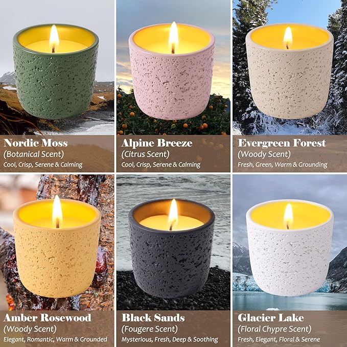 Viyffo Scented Candles – 6 Pack Small Christmas Candles for Gifts, Mini Soy Candle Set for Women & Men, 2 oz Non Toxic Aromatherapy Velas, Colorful Ceramic Jar Perfect for Home Scented, Holiday Decor
