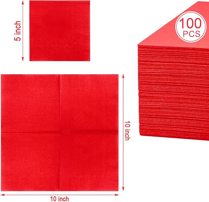 FLOWERCAT 100-Count 2-Ply Christmas Napkins & Red Cocktail Napkins - Napkins Disposable Premium Quality - 5" x 5" Red Paper Napkins for New Year Party & Christmas,Bar,Weddings,Birthday