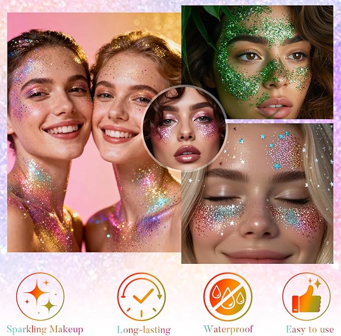 Mermaid Face and Body Glitter Stick for Sparkling Makeup, Hair Glitter Accessories for Women, Highlighting Stick for Fairy Dust Makeup, Cheerful Face Glitter for Festive Parties and Carnivals