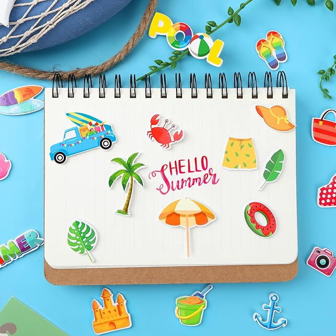JULBEAR Summer Foam Stickers,300 Pcs Bulk Self-Adhesive Hawaiian Beach Stickers for Arts Crafts Beach Theme Summer Birthday Party Favors Decoration Home DIY Supplies