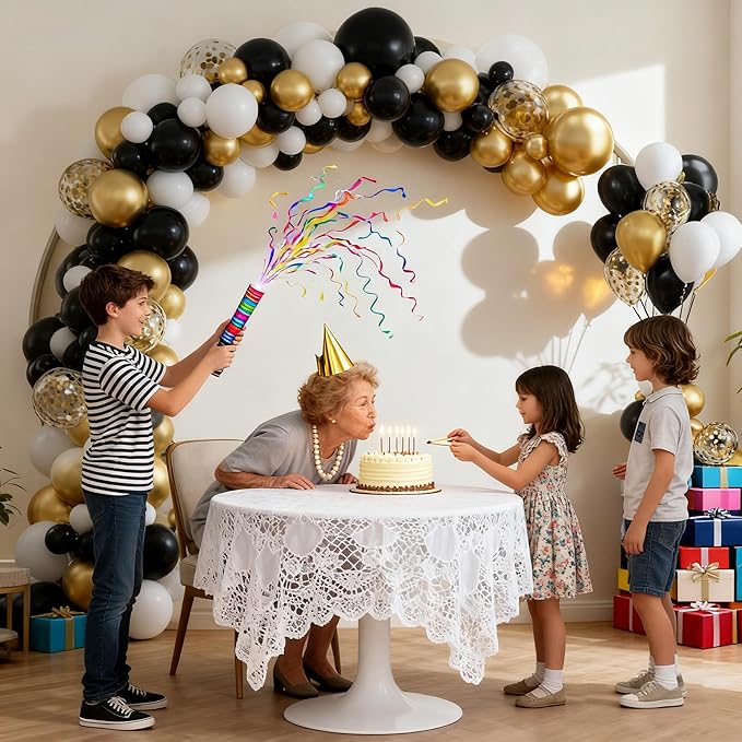 Black Gold White Balloon Arch Kit,137 Pcs Balloon Garland Kit Confetti Metallic with Balloons Tape for Wedding, Birthday,Graduation,New Years,Special Events Party Decoration