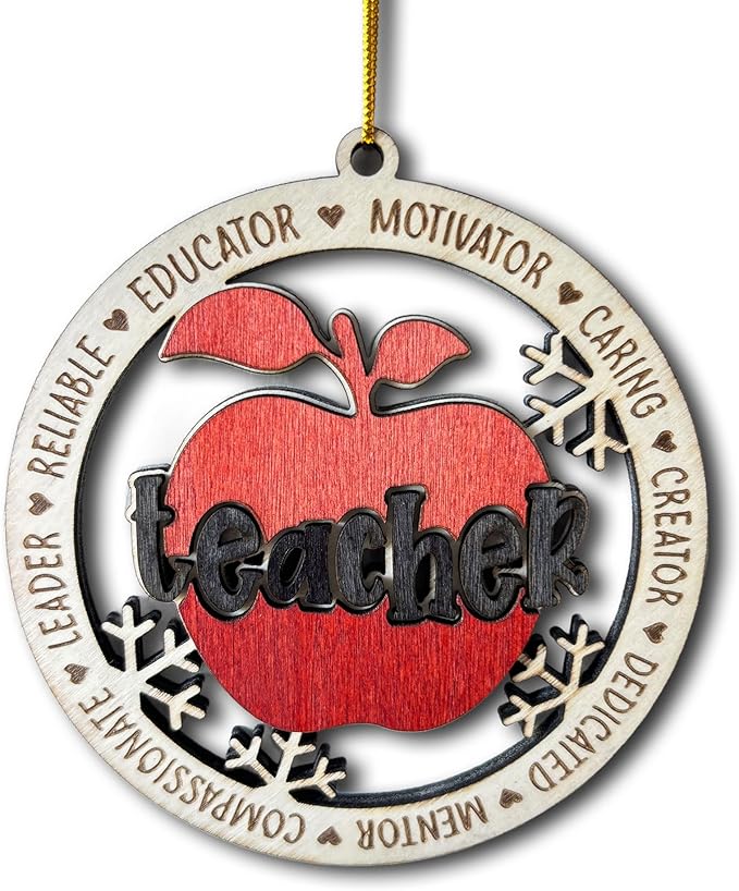 Teacher Appreciation Christmas Ornament 2024 – Wooden Apple Shape for Educators, Mentor Keepsake for Teachers