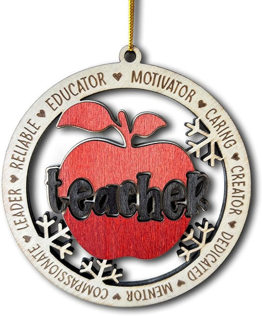 Teacher Appreciation Christmas Ornament 2024 – Wooden Apple Shape for Educators, Mentor Keepsake for Teachers