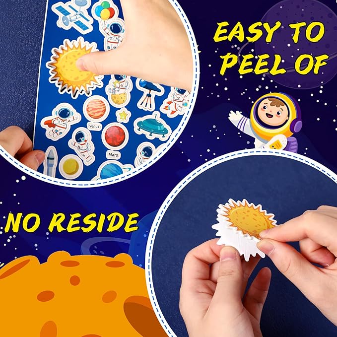 JULBEAR Spaces Foam Sticker for Kids Crafts, 300Pcs Bulk Colorful Planet Astronaut Rocket Self-Adhesive Foam Stickers for Birthday Party DIY Crafts Favor Scrapbooks Decorations Supplies