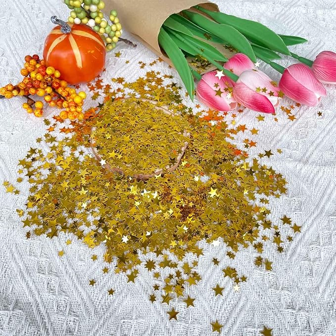 60g Star Confetti Glitter Star Table Confetti, Metallic Foil Star Glitter, Table Decorations for Party Wedding birthday graduation Decorations(Glitter Gold Set, 10mm and 6mm)