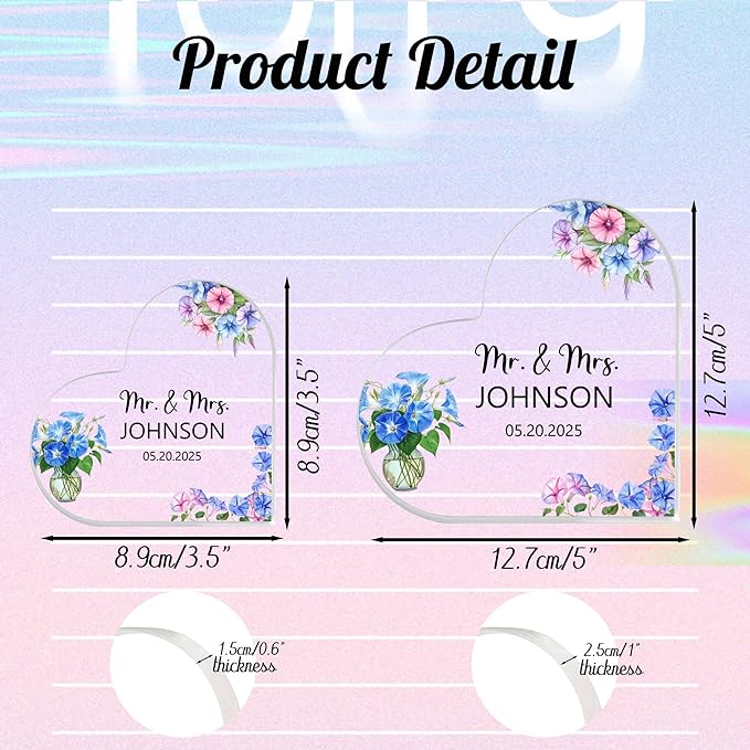 Custom Wedding Heart Acrylic Plaque,Mr & Mrs Cake Topper,Personalized Wedding Keepsake/Gift/Sign (Style 16)