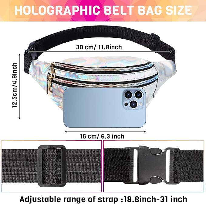 Handepo 19 Pcs 80s Costume Accessories Holographic Fanny Pack Leg Warmers Lace Headband Earrings Gloves Necklace Bracelet