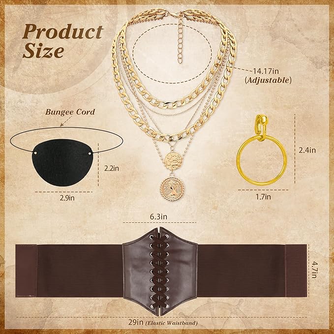 CICOCI Men Pirate Costume Accessories Set for Women Pirate Hat Head Scarf Corset Belt Dress Accessories