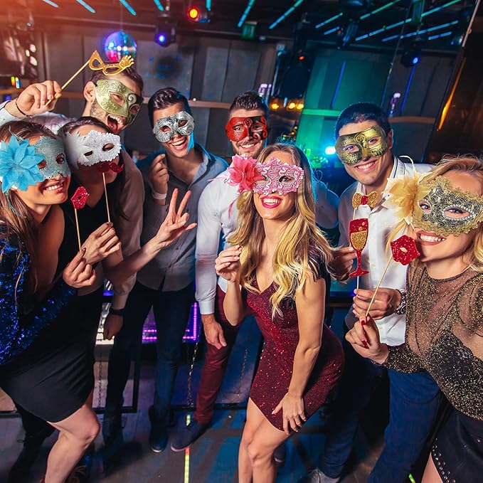 24 Pcs Mardi Gras Masquerade Mask Half Face Venetian Masks Vintage Mascarade Mask Antique Look Costumes Party Accessory for Women Men Halloween, 24 Styles and Colors
