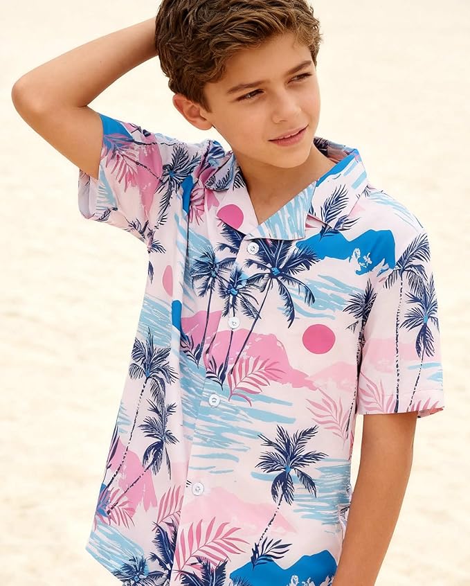 Cromoncent Matching Hawaiian Outfits for Family, Dad and Son Matching Luau Beach Tropical Shirts Mommy Daughter Tropical Sets