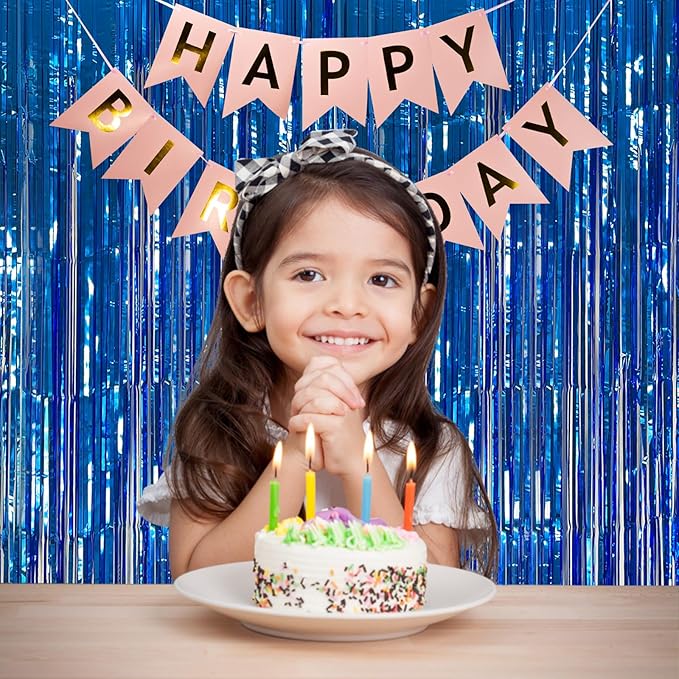 10 Pack Foil Curtain Backdrop Blue Metallic Tinsel Foil Fringe Curtains Photo Booth Props for Birthday Wedding Engagement Baby Shower Bachelorette Christmas Holiday Celebration Party Decorations