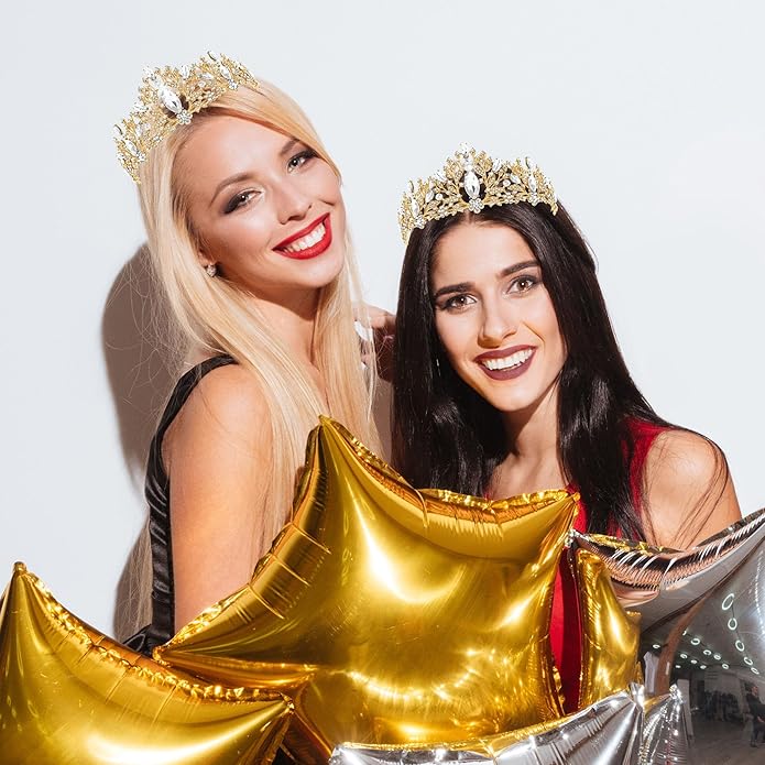 TAROSE Crowns for Women and Girls, Queen Crystal Gold Silver Tiaras with White Rhinestone and Combs, Goddess Crown for Wedding Bride Birthday Princess Bridal Shower Hair Accessories for Women