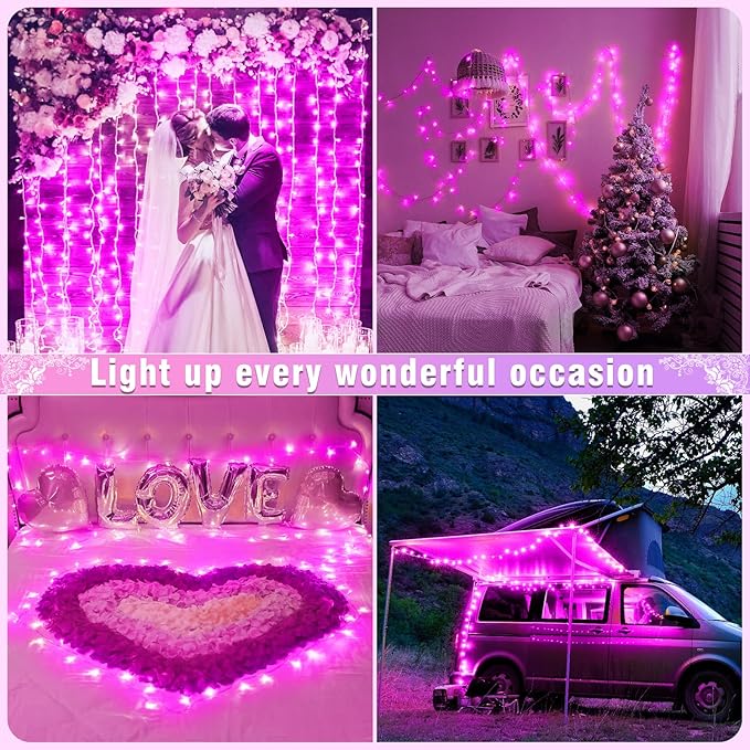 800 LED Christmas Lights Outdoor Indoor, String Lights for Outside with 8 Modes Waterproof, Plug in Twinkle Light Clear Wire for Xmas Wedding, Patio, Garden, House Decorations, Pink