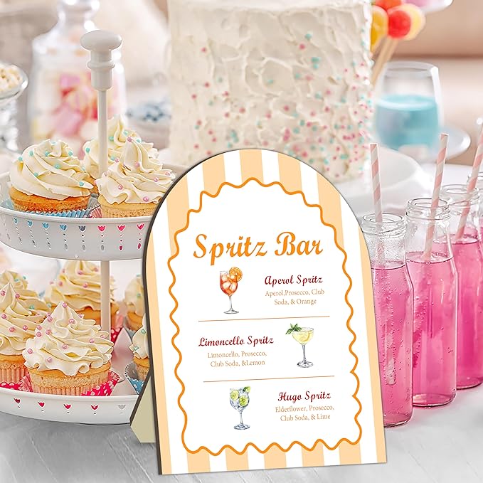 Spritz Bar Sign, Spritz Bar Sign for Wedding Party, Wavy Stripe Cocktail Signs for Bride Shower, Wavy Stripe Cocktail Recipe Card Signs, Cocktails Drink Recipe for Baby Shower Wedding Decor 8x10
