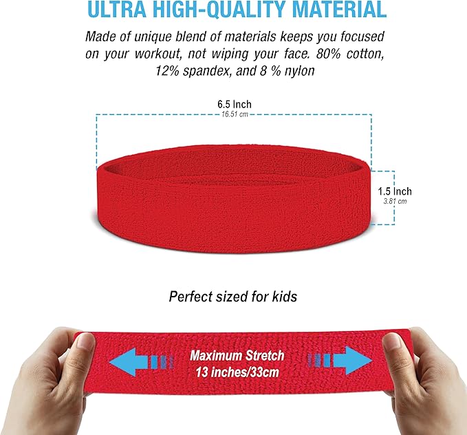 Suddora Toddlers Headbands, Sports Sweatbands for Kids, Non-Slip and Lightweight Fabric Bands for Youth Basketball, Soccer, and Tennis, Moisture-Wicking Bands for Cosplay & Costumes