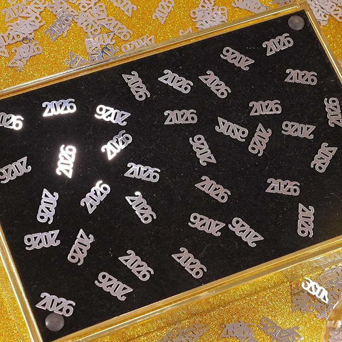 VHUWE 2026 New Years Confetti Silver, 2.12 oz Shinny Metallic 2026 Number Confetti for Tables 2026 Happy New Year Decorations New Years Eve Party Supplies | Silver