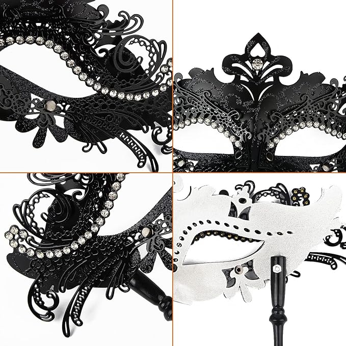 Hoshin Masquerade Mask for Couple, Mardi Gras Deecorations Venetian Masks with Stick for Womens