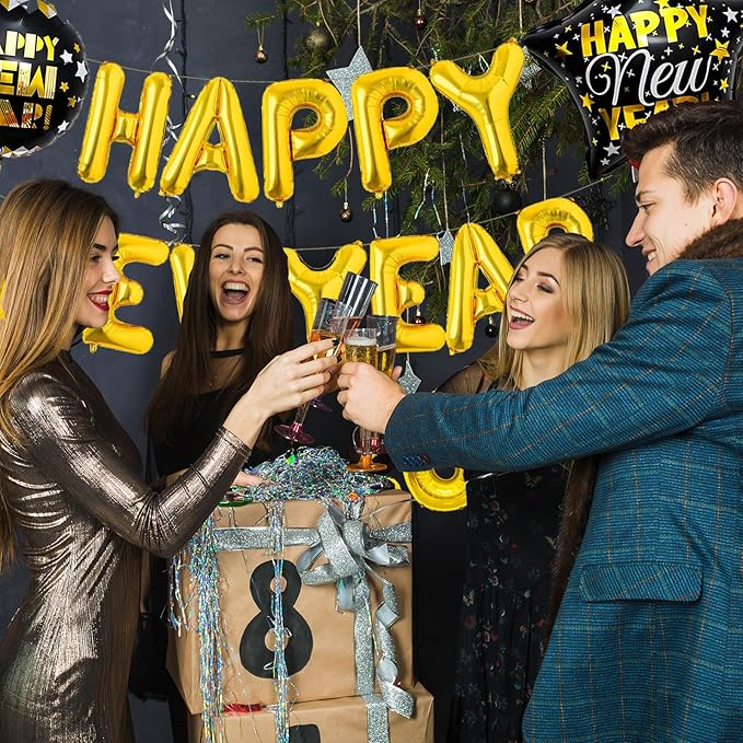 YQUQWN 20 PCS New Year Balloons Decorations 16 inch Gold 2026 Number Balloon Happy New Year Foil Balloons for 2026 News Years Eve Party Decorations Supplies Favors 2026