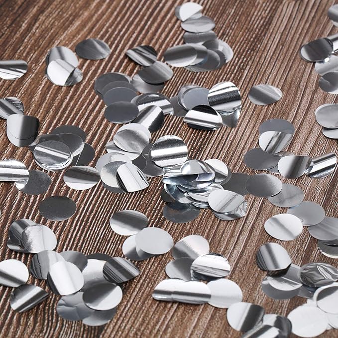 TecUnite Round Tissue Paper Table Confetti Dots for Wedding Birthday Party Decoration, 1.76 oz(Silver Foil Confetti,1.5 cm)