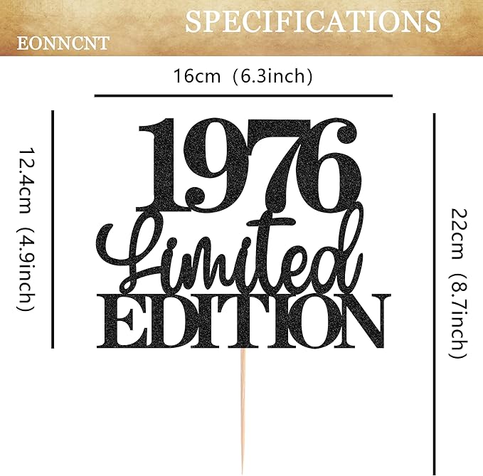 Limited EDITION 1976 Cake Topper - Black Glitter Happy 49th Birthday Party Cake Decoration Supplies, Cheer to 49 Years Cake Bunting Decor for 49th Birthday Party Photo Booth Props