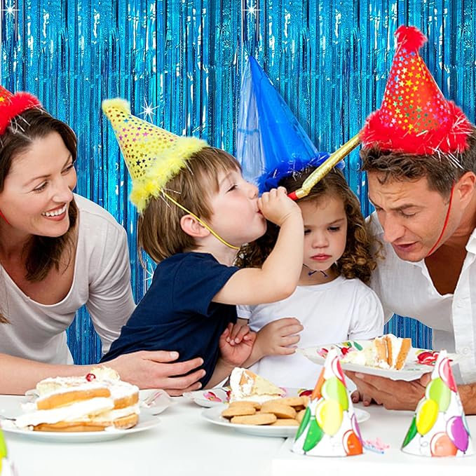 Tinsel Curtain Party Backdrop Blue Birthday Party Decorations 10 Packs Glitter Foil Fringe Curtain Party Decor Streamers Photo Booth for Birthday Christmas Wedding Halloween Graduation Decorations