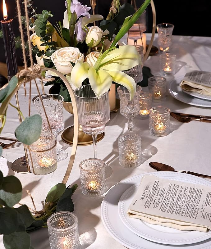 DEVI 48pcs Clear Votive Candle Holders Bulk, Wedding Party Centerpieces Table Decorations, Glass Candle Holder for Tea Lights, Candle Holders Bulk, Wedding Party Supplies