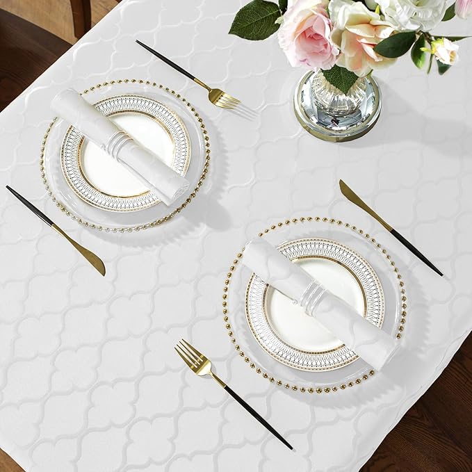 SASTYBALE Rectangular Tablecloth Damask Fabric Table Cloths Water Resistant & Wrinkle Free Spill-Proof Durable Polyester Table Cover for Kitchen Dining Tabletop (Square, 52" x 52" (2-4 Seats), White)