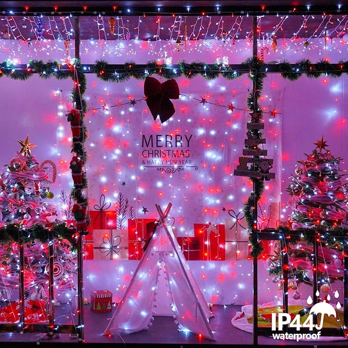 YEGUO 165ft 500 LED Red and White Christmas Lights Outdoor Waterproof, Clear Wire String Lights Indoor Plug in, 8 Modes Clear Wire Twinkle Tree Light for Xmas Party Garden