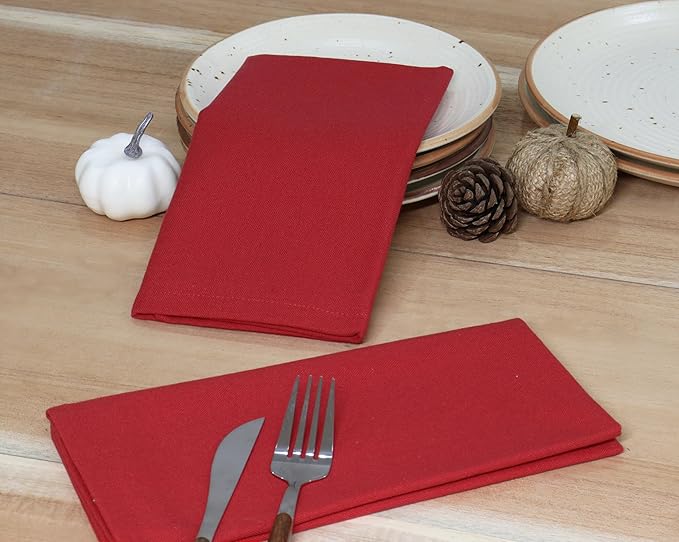 PurpleEssences Set of 12 Cloth Dinner Napkins 100% Cotton 18x18 Inch - Soft Durable Washable - Ideal for Farmhouse Party Fall Thanksgiving - Perfect Everyday Use Table Linen - Red