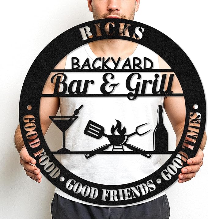 Custom BBQ Metal Sign Personalized Grill Name Wall Art for Outdoor Kitchen Patio Backyard Decor Fathers Gift for Dad Grandpa Husband Barbecue Smoker Area Sign, Grilling Lover Gifts 09