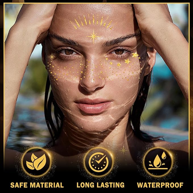 20PCS Glitter Freckles Face Tattoo Gold Freckles Temporary Face Tattoos, Sparkle Freckles Face Glitter Makeup Patches for Halloween Christmas-Gold