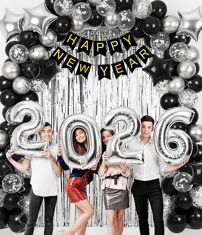KALOR 42 Inch 2026 Silver Foil Mylar Number Balloons, Giant 2026 New Years Decorations for 2026 Happy New Year Eve and Graduations Party Supplies