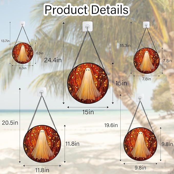 Stained Glass Window Hanging - Halloween Decoration Glowing Forest Ghost Suncatcher for Door Garden Spooky Orange Sun Catchers Gothic Decor Horror Gifts for Women Men Friend Boy Girl 6.3 in