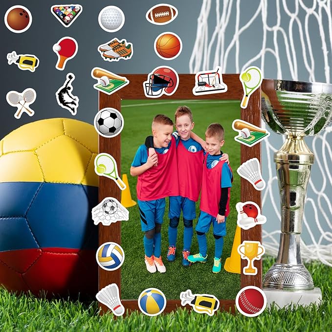 300Pcs Sports Foam Stickers, Self-Adhesive Sport Balls Stickers Basketball Football Baseball Soccer Decals Sticker Decorations for Home Office School Classroom DIY Art Craft Party Supplies