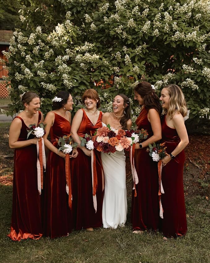 Roses Artificial Flowers Orange Bouquet Box Set Fake Flower with Stems for DIY Bridal Wedding Shower Decorations Party Table Centerpieces Faux Silk Floral Arrangement for Home Decor Indoor